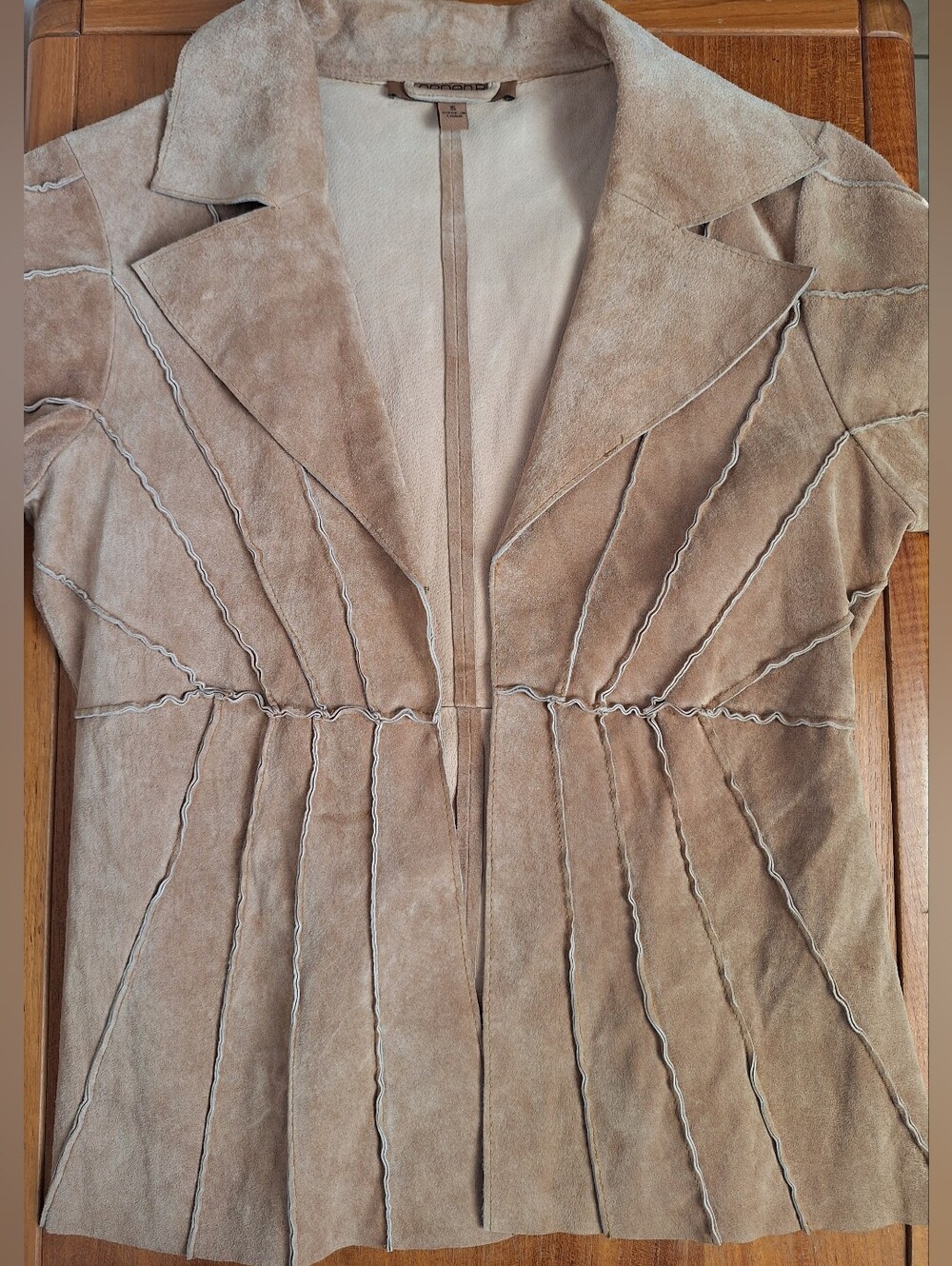 Arden B Tan Suede Jacket Patchwork Raw Edge Flare Sleeve Y2K Boho Western Size S